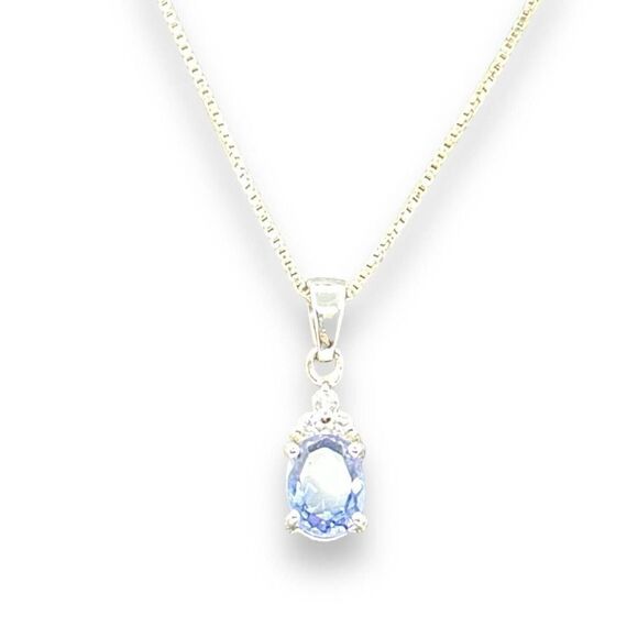 Sterling Silver Blue Cubic Zirconia Necklace and Earrings - Picture 3 of 8